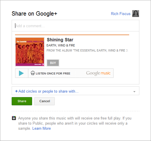 Google Music - Share on Google+