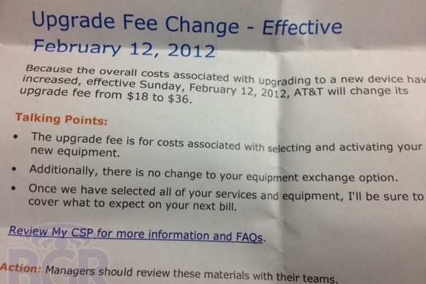 AT&T doubling their upgrade fees