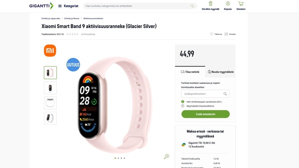 Gigantti toi kielletyn Xiaomin aktiivisuusrannekkeen myyntiin