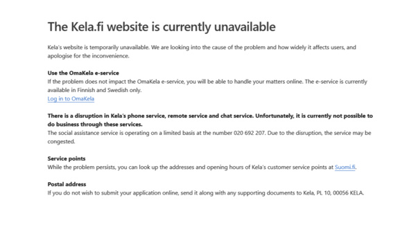 Major technical outage cripples Finland's social security agency Kela � Cyberattack ruled out for now