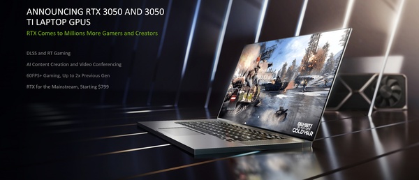 NVIDIA julkaisi GeForce RTX 3050 ja 3050 Ti -näytönohjaimet kannettaviin tietokoneisiin
