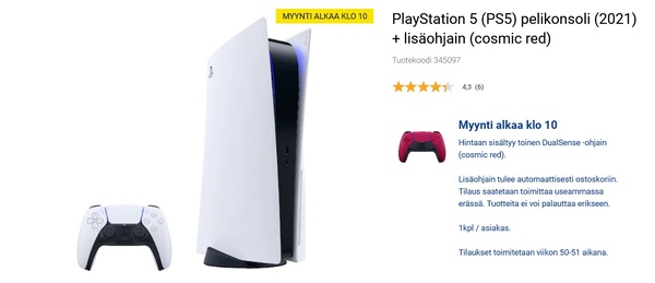 Gigantilla taas myynnissä erä PlayStation 5 -konsolia
