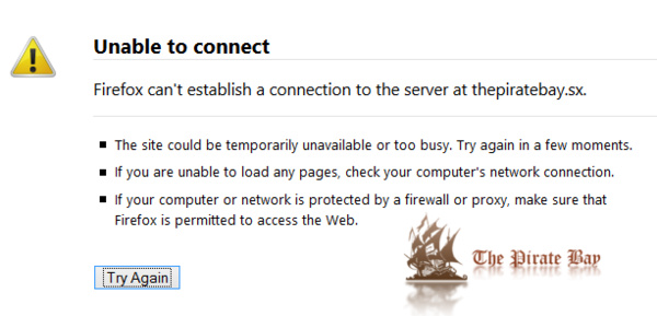 The Pirate Bay nog steeds onbereikbaar