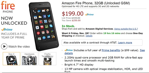 Good deal alert: Amazon slashes price of Fire Phone to $199, GSM unlocked, with a free year of Prime