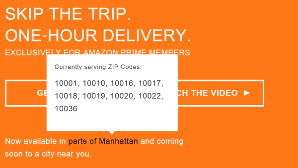 Amazon will offer one-hour delivery for Prime members in NYC