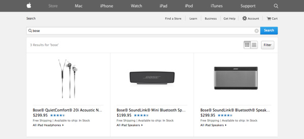 Apple again selling Bose products via online store
