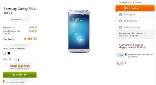 AT&T shipping Galaxy S4 on April 30th
