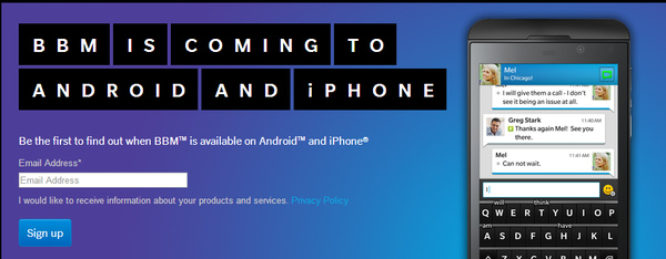 BlackBerry Messenger gets Android and iPhone landing page