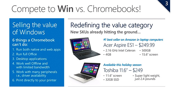 Microsoft sees Chromebook competition and will sell Windows laptops at under $250