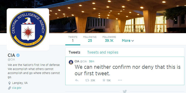 CIA makes first tweet; can't confirm it's the first