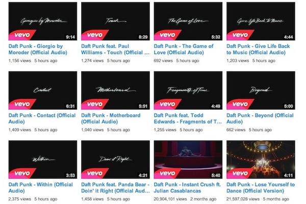 Daft Punk uploads entire 'Random Access Memories' album to Vevo, YouTube