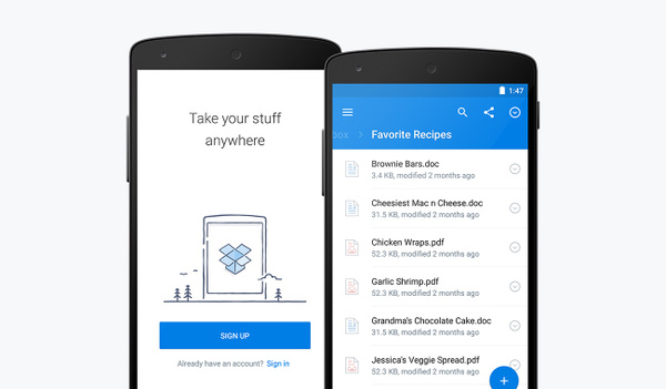 Dropbox Androidille uudistui tysin