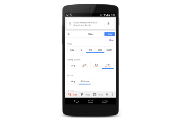 Google's hotel and restaurant search integrated to Android