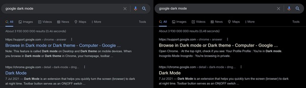 Google testing new dark mode: yellow links, actual black background