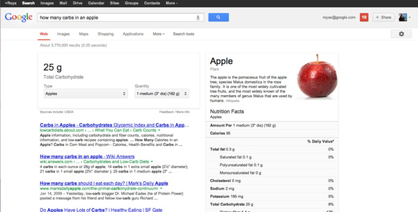 Google adds nutritional info to searches