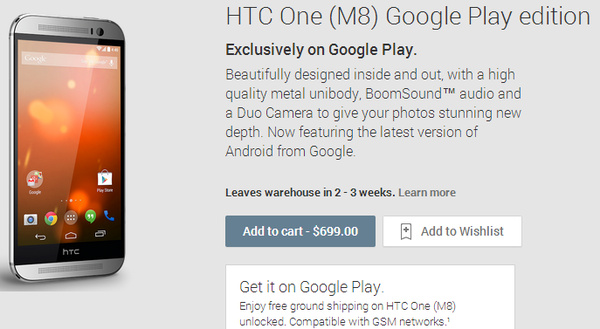 New HTC One (M8) already has Google Play Edition available