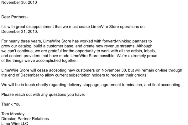 LimeWire scraps plans for legal music downloads