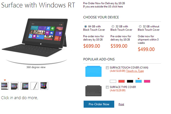 Microsoft Surface RT finally priced