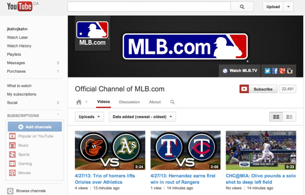 MLB now to stream archived and live games, clips via YouTube