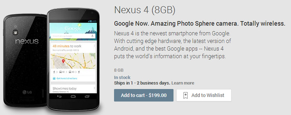 8GB Nexus 4 sells out via Google Play, will not be replenished