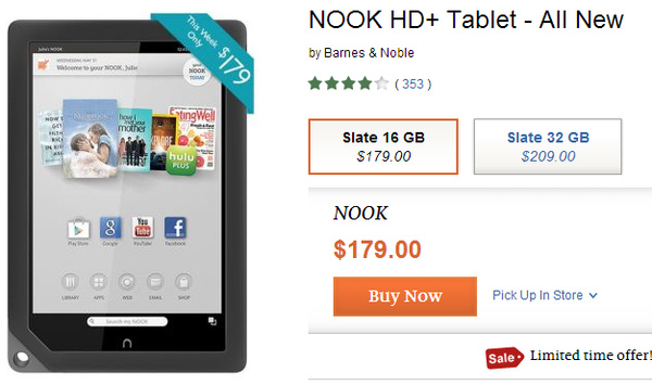 Barnes & Noble drops the prices of their Nook HD and Nook HD+ tablets for this week