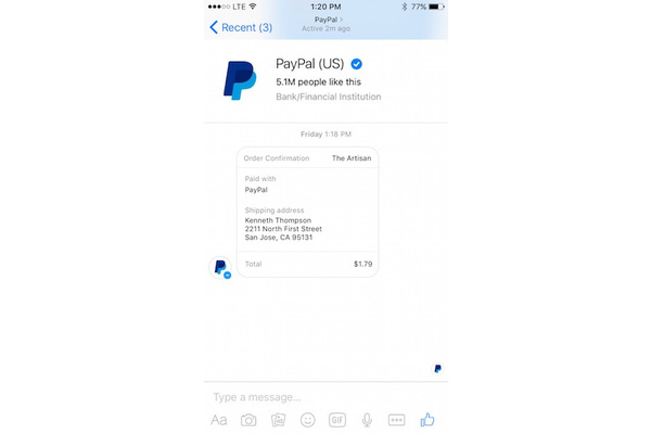 Facebook Messenger adds PayPal payments support