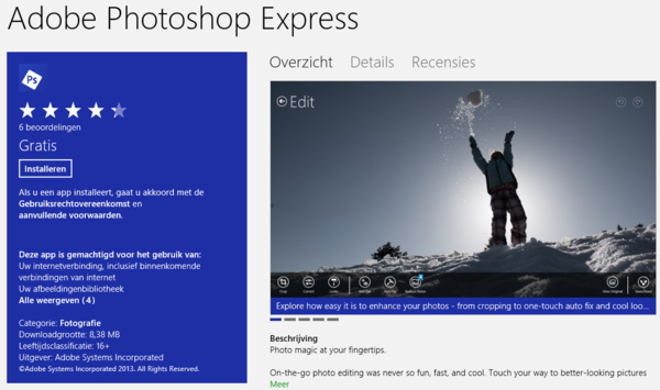 Adobe komt met gratis Photoshop Express app voor Windows 8