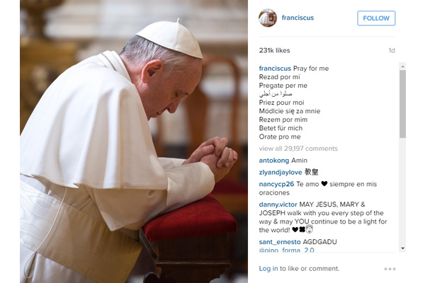 The Pope is now on Instagram