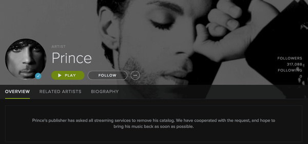 Prince removes his music catalog from streaming services