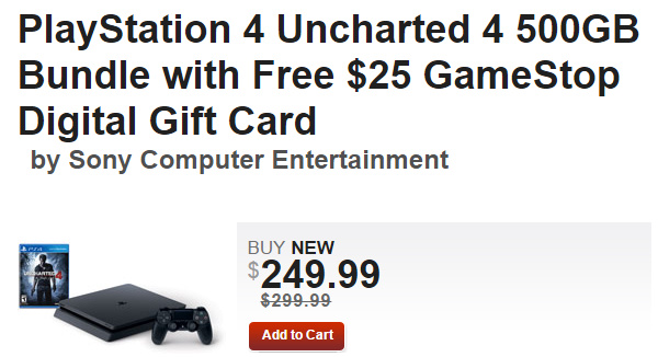 Psa 25 Gift Card Included With Cut Ps4 Uncharted 4 Bundle At Gamestop