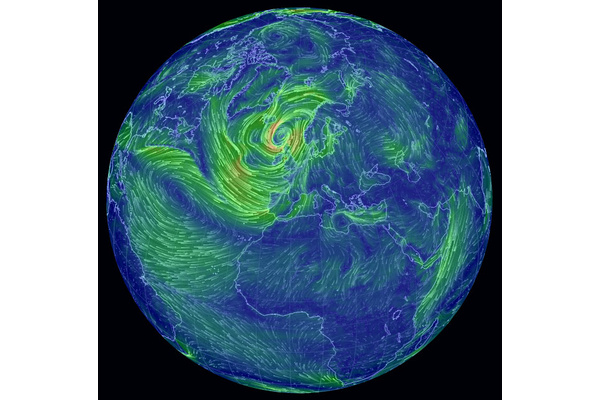 De wind (stormen) real-time visueel volgen