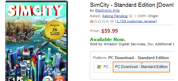 EA's horrendous always-on DRM leads to Amazon temporarily stopping sales of new 'SimCity' game, users to get free game as compensation