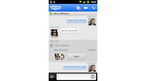 Skype for Android update sends photos, videos