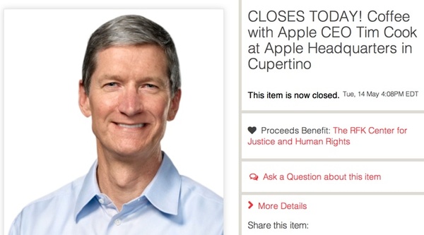 Charity auction for coffee with Tim Cook ends at $610,000