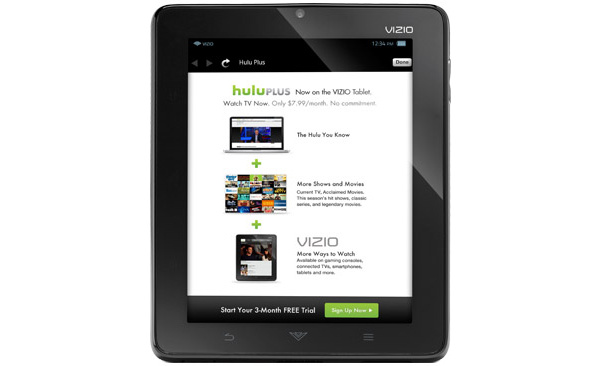 Vizio giving away 3 months of free Hulu Plus with their tablet