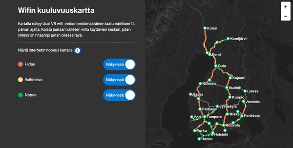 VR julkaisi junien WiFin kuuluvuuskartan - päärata on surullista katsottavaa, vaikka junien WiFi-verkot päivitettiin