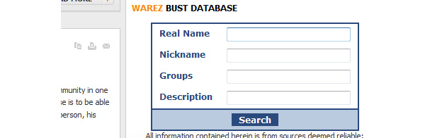 Warez Bust Database goes live