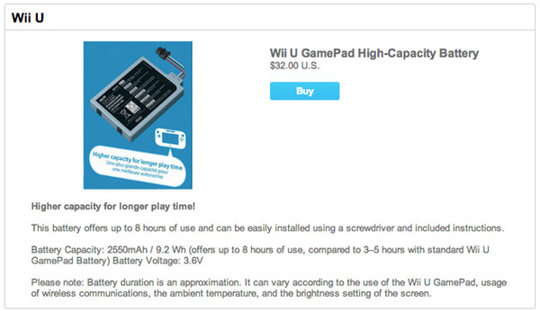 Nintendo's Wii U GamePad battery will give you 8 hours of playing time