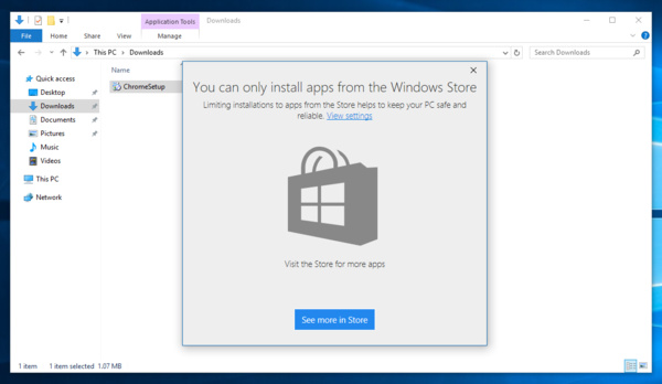 Windows 10:een uusi ominaisuus – Varoittaa vääristä paikoista ladatuista ohjelmista