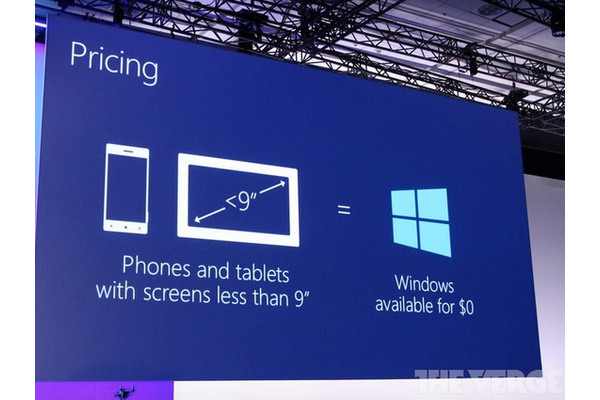 Microsoft: Windows is now free for all devices with screens smaller than 9 inches