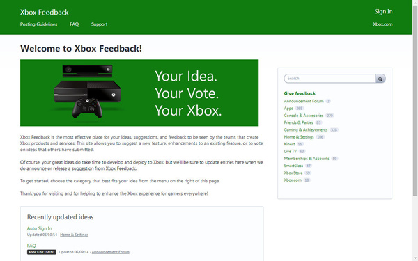 Xbox Feedback site wants your advice