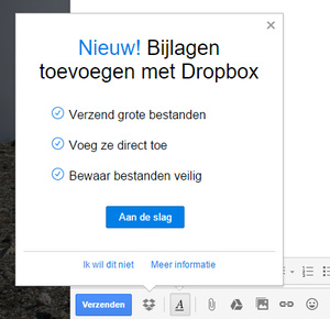 In Gmail bijlagen toevoegen met Dropbox