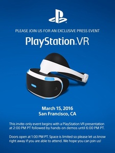 Sony to unveil more about PlayStation VR details on March 15th