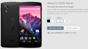 Google Nexus 5 now on 2 to 5 week backorder