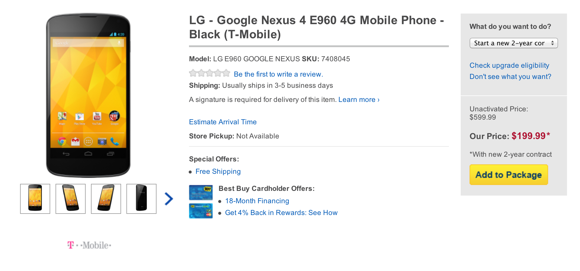 T-Mobile version of Nexus 4 now available at Best Buy, Wirefly - AfterDawn