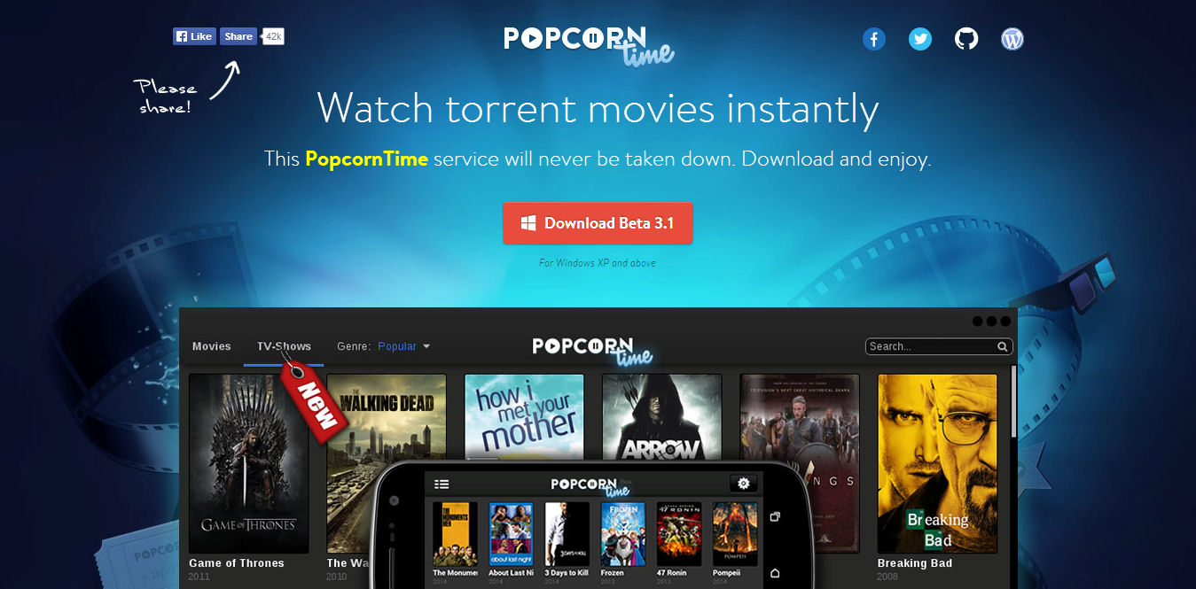 Просмотр торрентов на тв. Popcorn time.