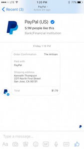 Facebook Messenger adds PayPal payments support