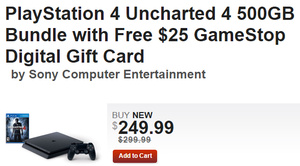 PSA: $25 gift card included with cut-price PS4 Uncharted 4 Bundle at GameStop