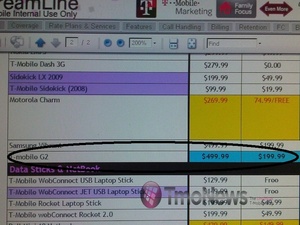 T-Mobile G2 pricing leaked