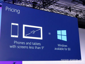 Microsoft: Windows is now free for all devices with screens smaller than 9 inches